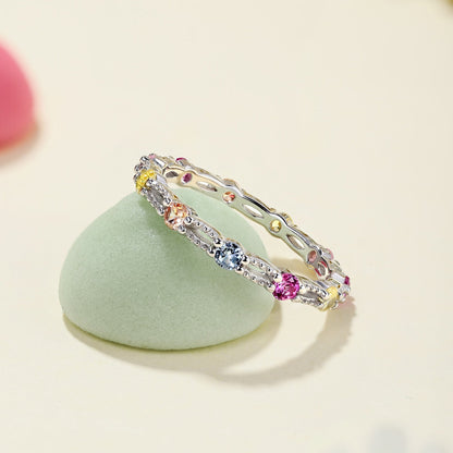 [Amore]Sparkling Colorful Round Cut Tennis Ring