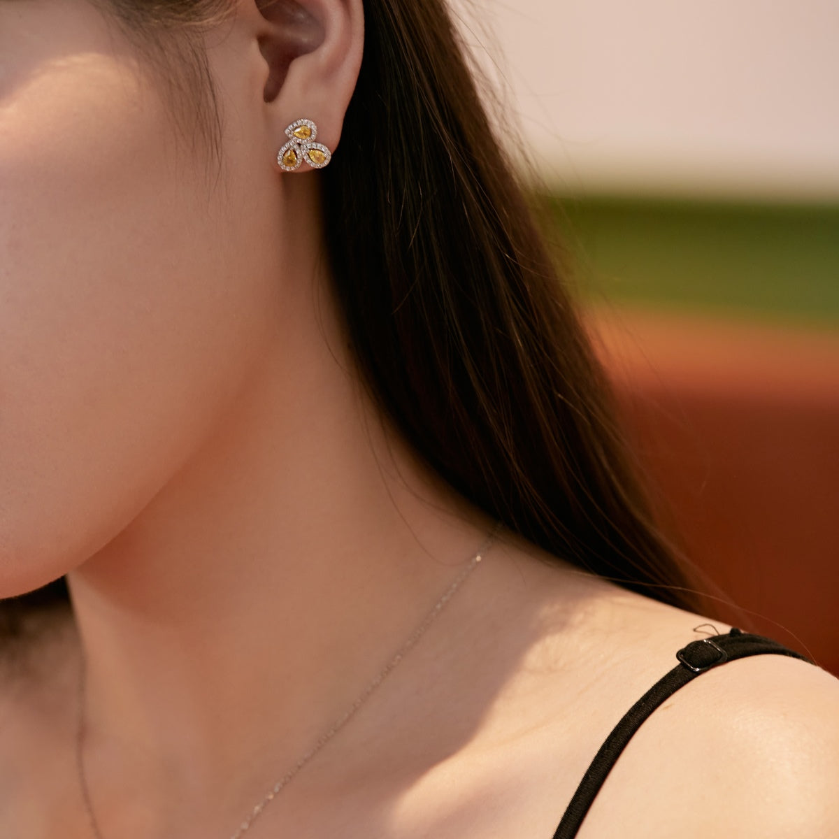 [Amore]Ornate Flower Shape Pear Cut Lover Earrings