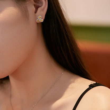 [Amore]Ornate Flower Shape Pear Cut Lover Earrings