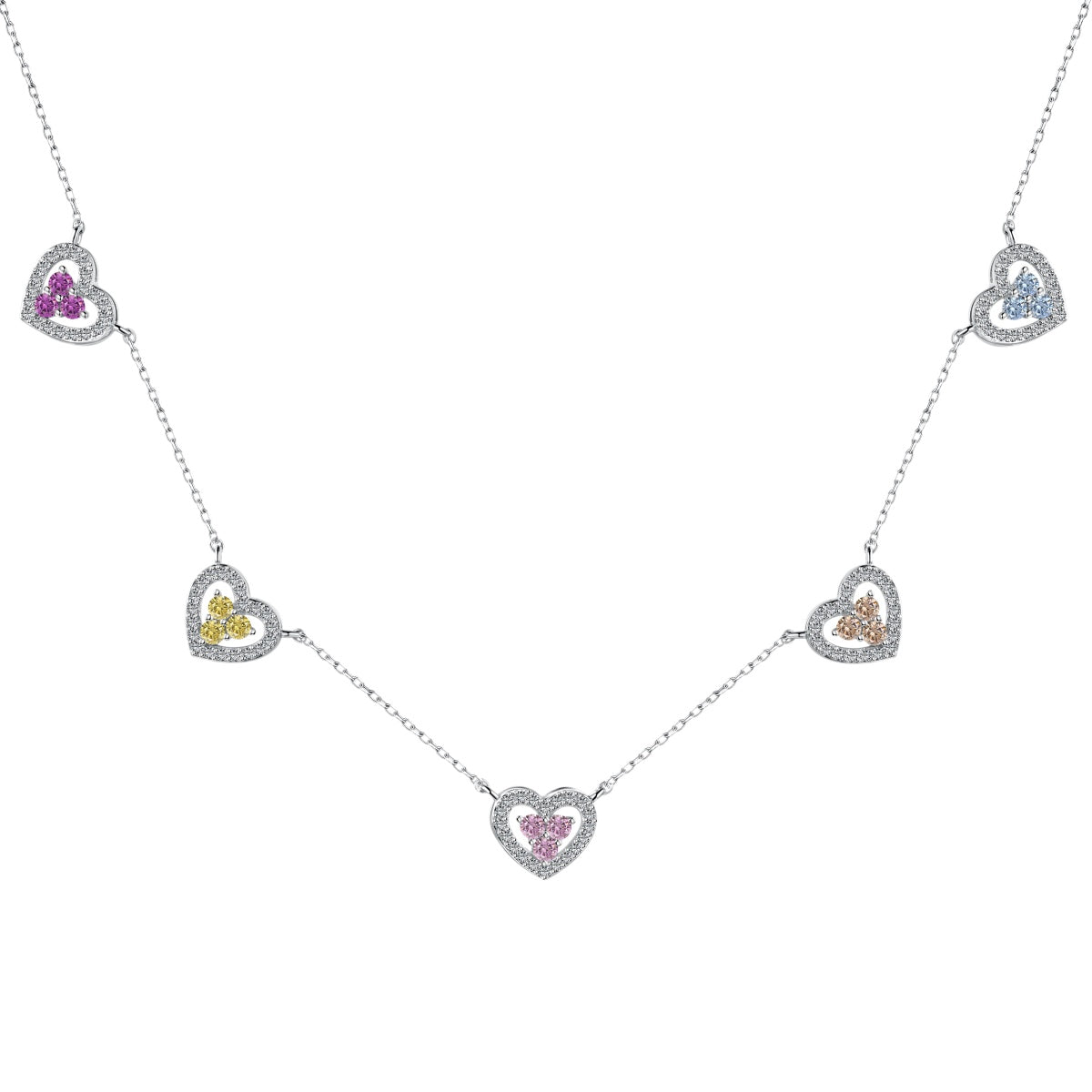 [Amore]Sparkling Five Heart Necklace
