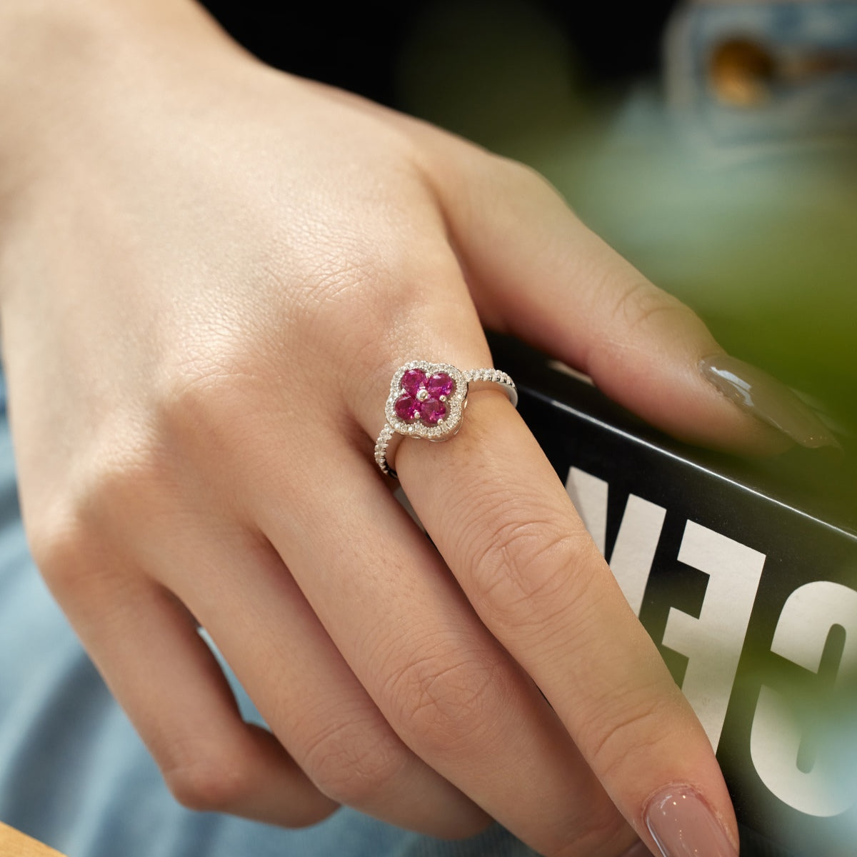[Amore]Four Leaf Clover Flower Design Ring