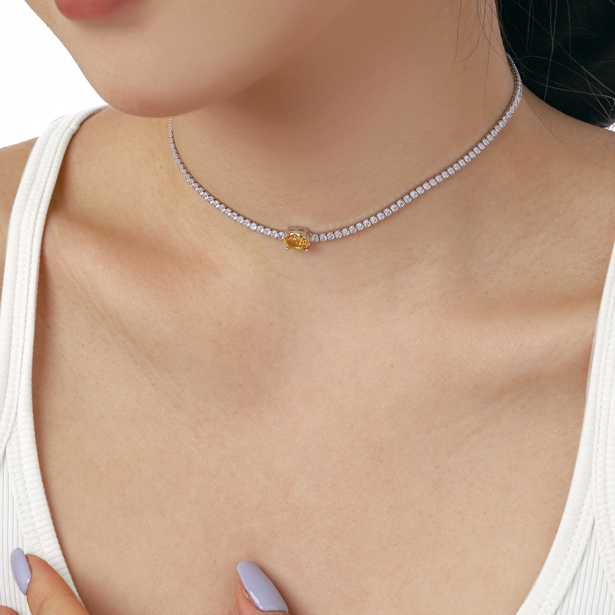 [Amore]1.0 Carat Shining Oval Cut Necklace
