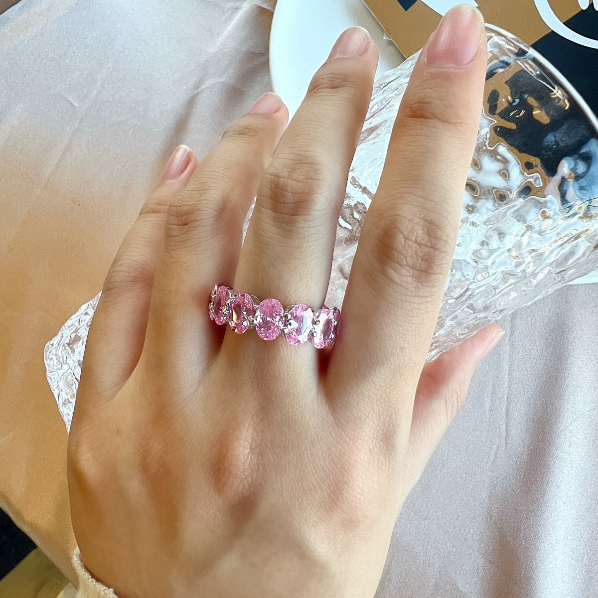 [Amore]Dainty Elongated Cushion Cut Tennis Ring