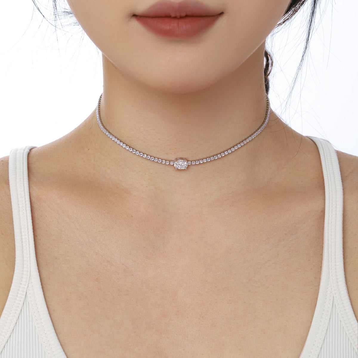 [Amore]1.0 Carat Shining Oval Cut Necklace