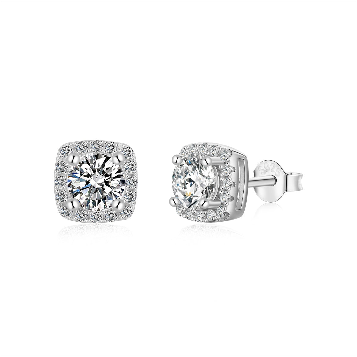 [Amore]Classic Round Center Stone Stud Earrings