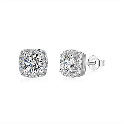 [Amore]Classic Round Center Stone Stud Earrings