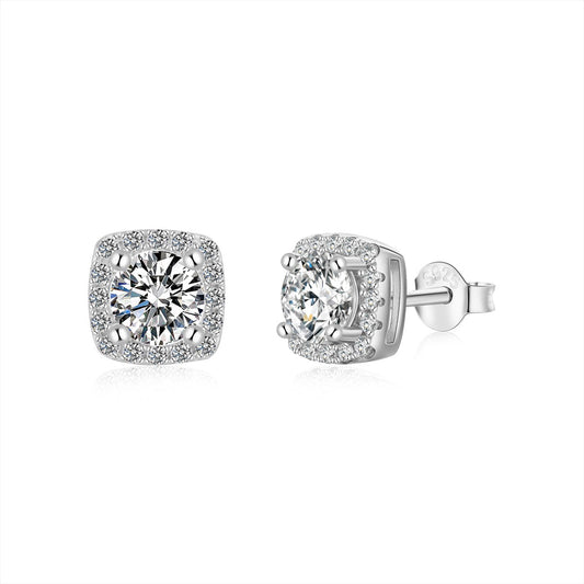 [Amore]Classic Round Center Stone Stud Earrings