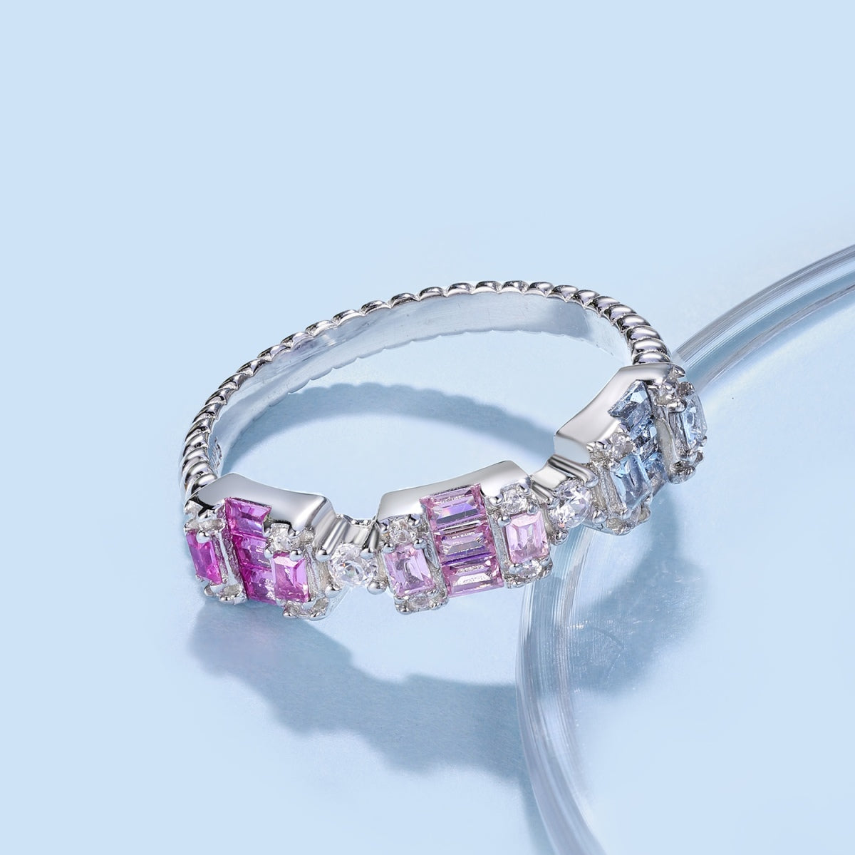 [Amore]Unique Colorful Emerald Cut Party Ring