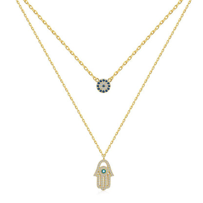 [Amore]Demon Eye Hamsa Palm Necklace