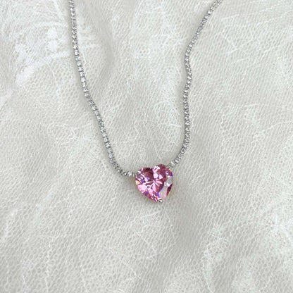 [Amore]8.0 Carat Versatile Colorful Sweet Heart-Shaped Tennis Necklace