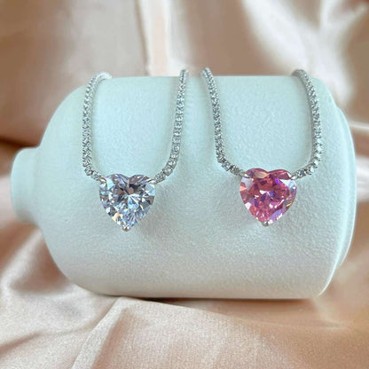 [Amore]8.0 Carat Versatile Colorful Sweet Heart-Shaped Tennis Necklace