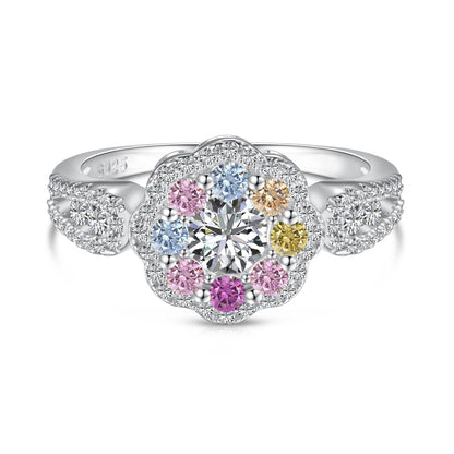 [Amore]Delicate Colorful Round Cut Flower Shape Wedding Ring
