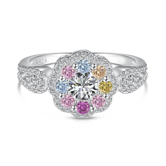 [Amore]Delicate Colorful Round Cut Flower Shape Wedding Ring
