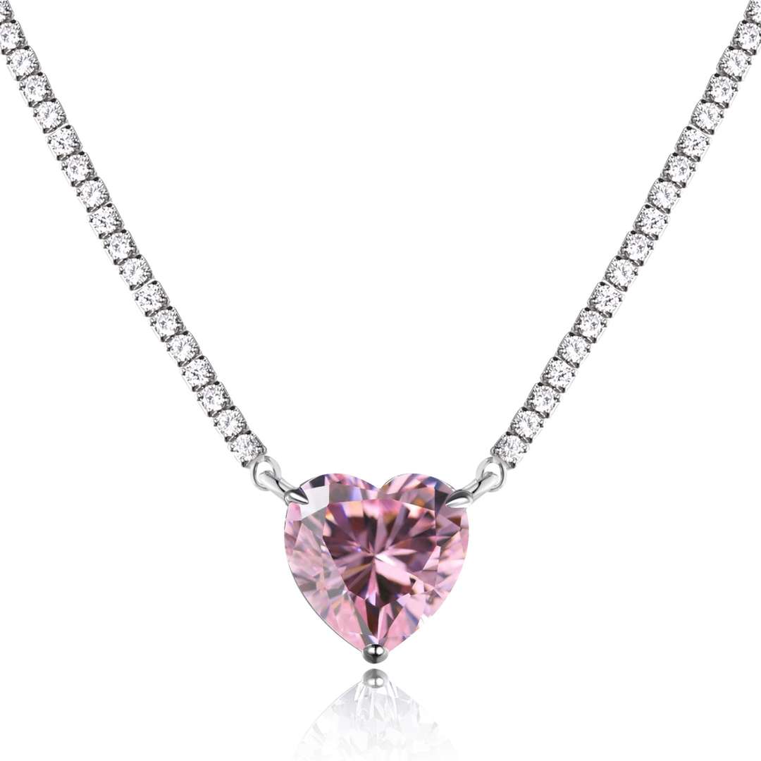 [Amore]8.0 Carat Versatile Colorful Sweet Heart-Shaped Tennis Necklace