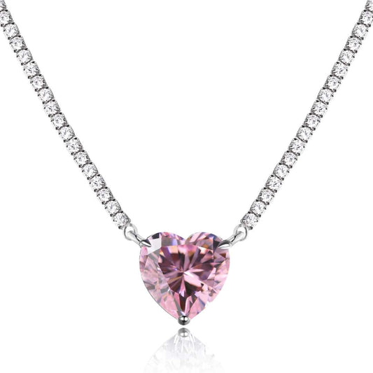 [Amore]8.0 Carat Versatile Colorful Sweet Heart-Shaped Tennis Necklace