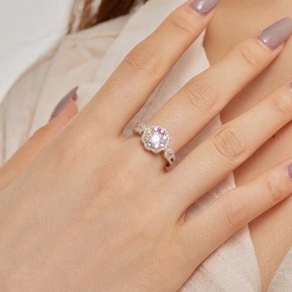 [Amore]Delicate Colorful Round Cut Flower Shape Wedding Ring