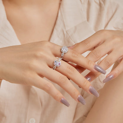 [Amore]Delicate Colorful Round Cut Flower Shape Wedding Ring