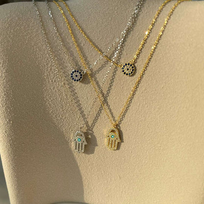 [Amore]Demon Eye Hamsa Palm Necklace