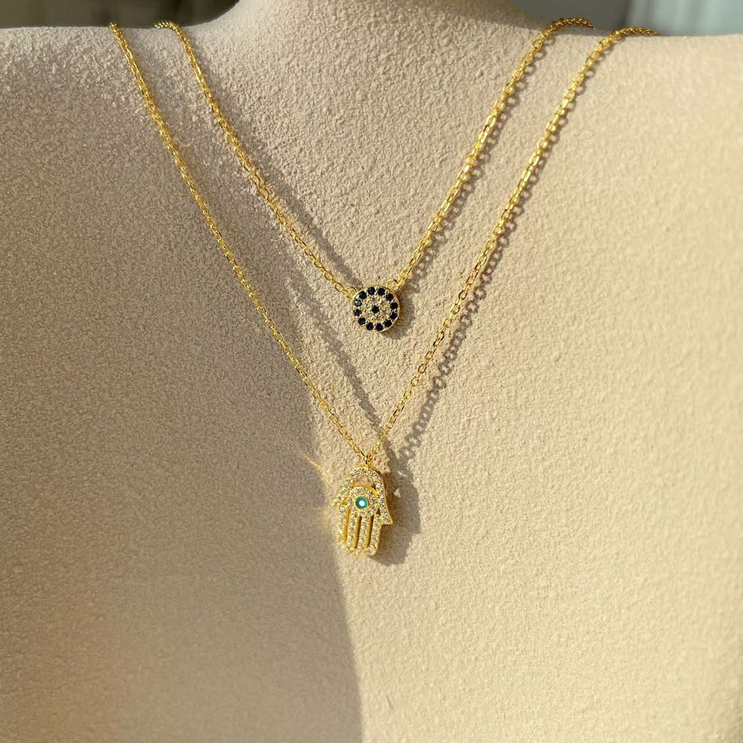 [Amore]Demon Eye Hamsa Palm Necklace