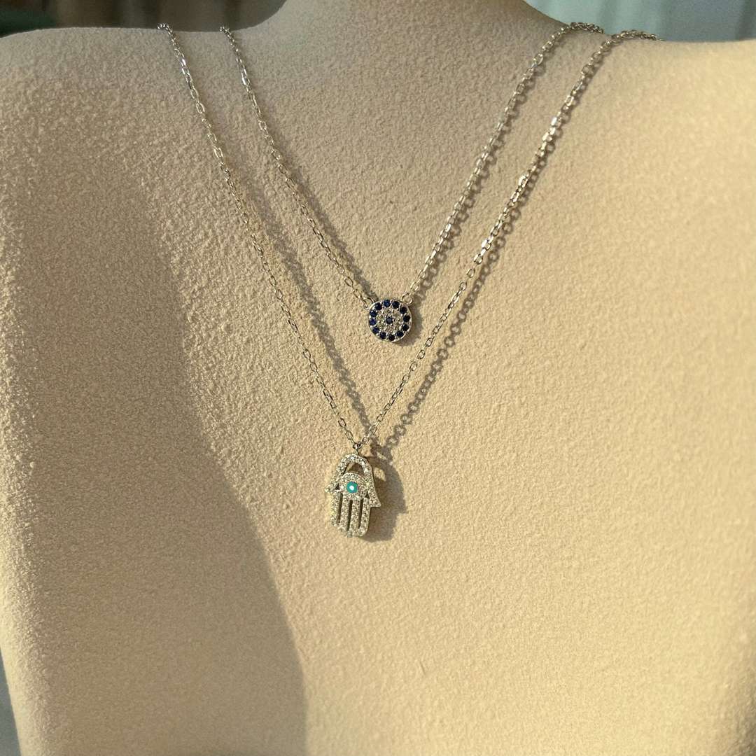 [Amore]Demon Eye Hamsa Palm Necklace