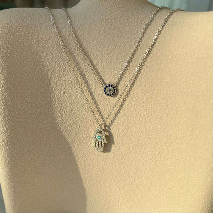 [Amore]Demon Eye Hamsa Palm Necklace
