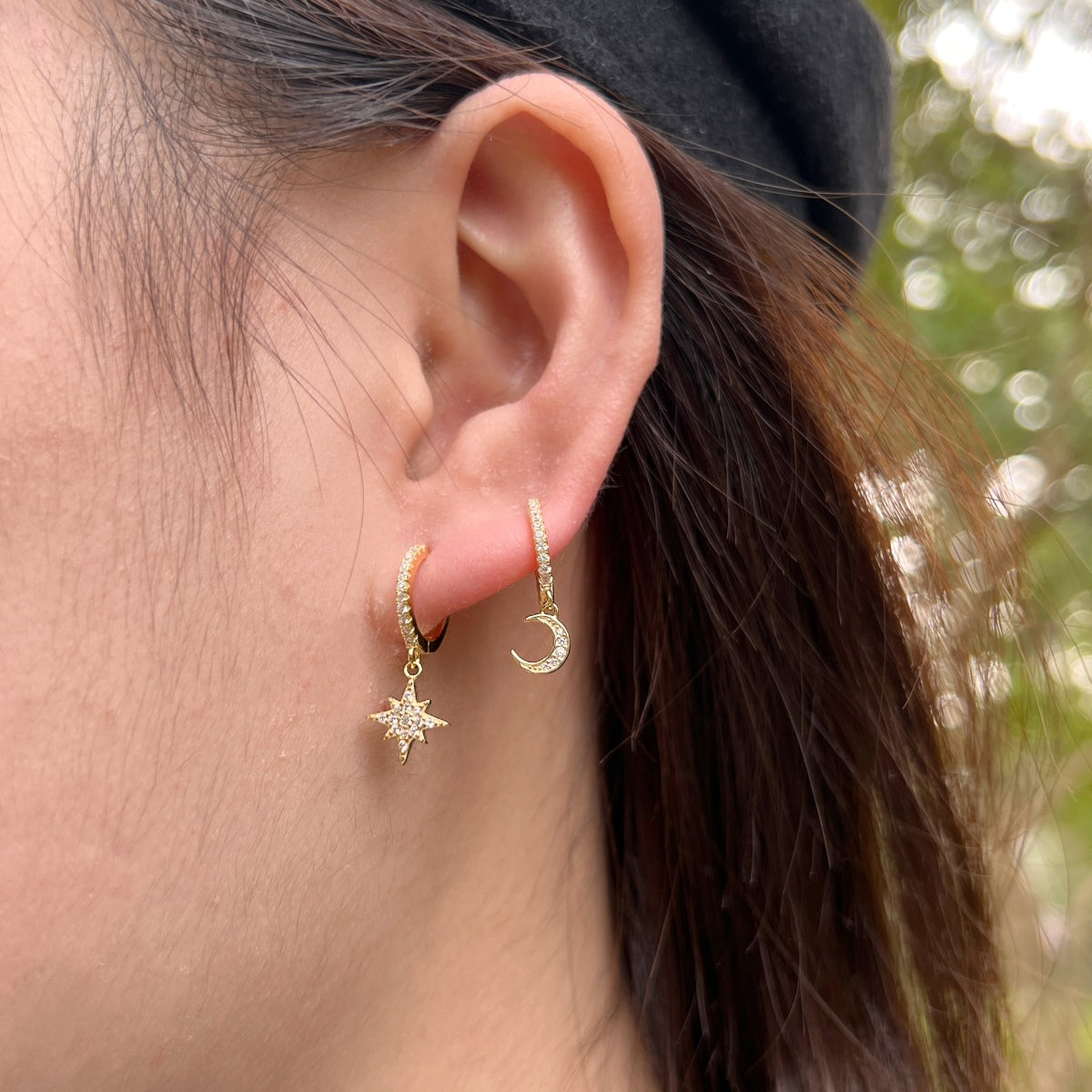 [Amore]Star and Moon Asymmetric Earrings