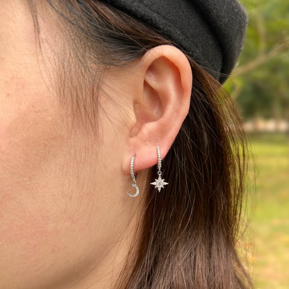 [Amore]Star and Moon Asymmetric Earrings