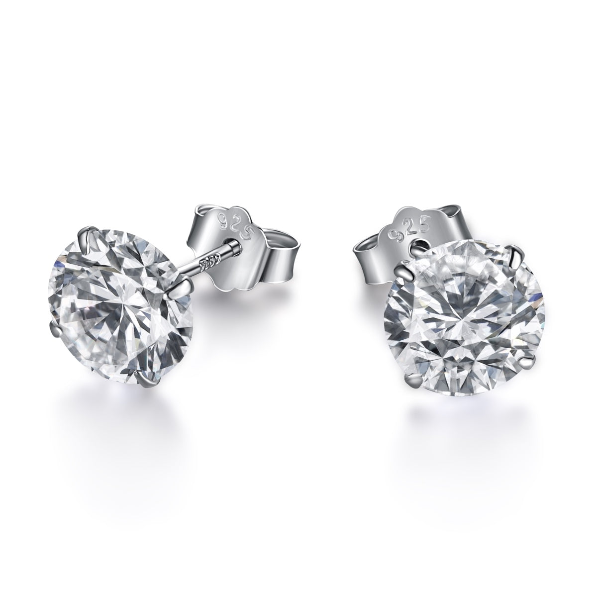 [Amore]Stylish Shiny Round Center Stone Stud Earrings
