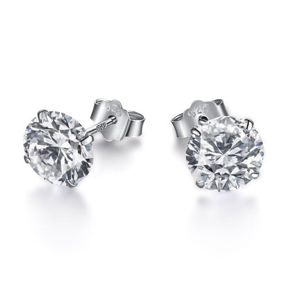 [Amore]Stylish Shiny Round Center Stone Stud Earrings