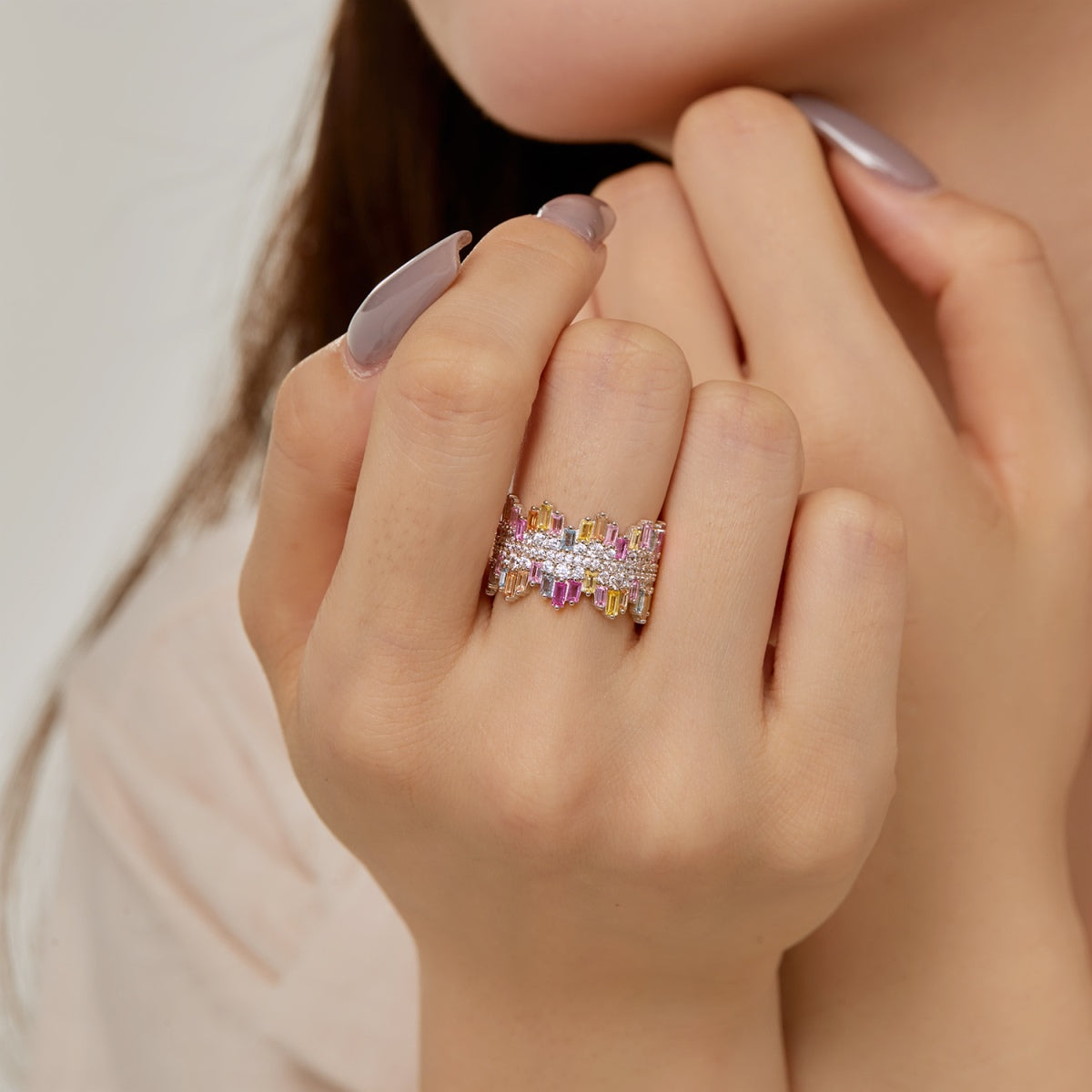 [Amore]Luxurious Colorful Radiant Cut Daily Ring