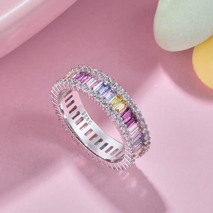 [Amore]Dainty Kaleidoscopic Emerald Cut Daily Ring