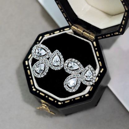 [Amore]Ornate Flower Shape Pear Cut Lover Earrings