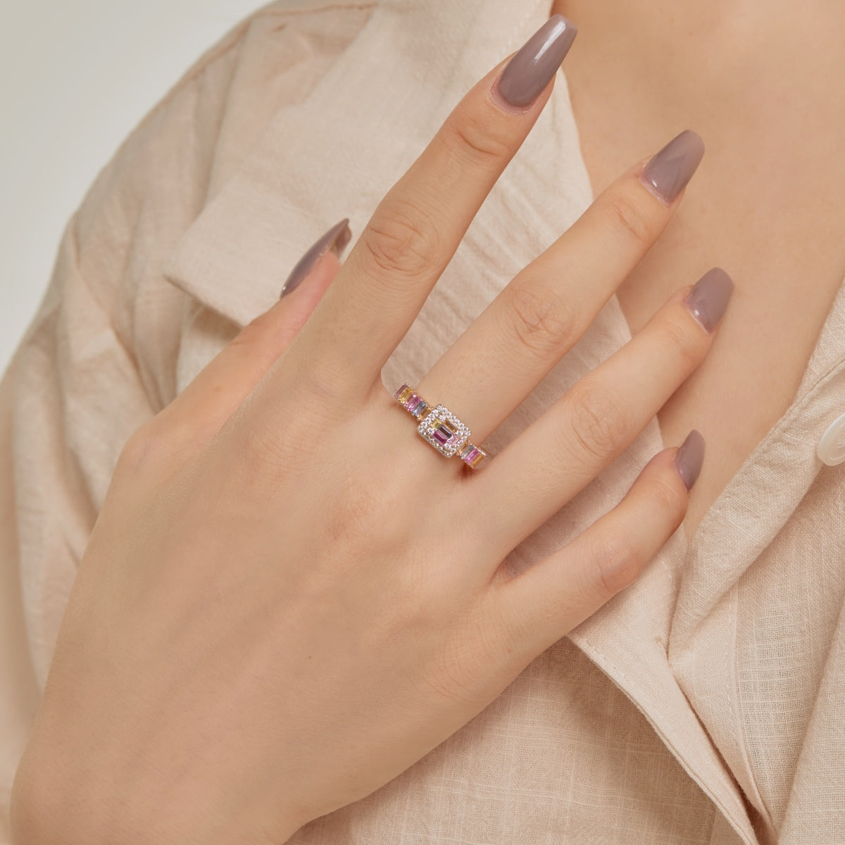 [Amore]Exquisite Colorful Radiant Cut Party Ring