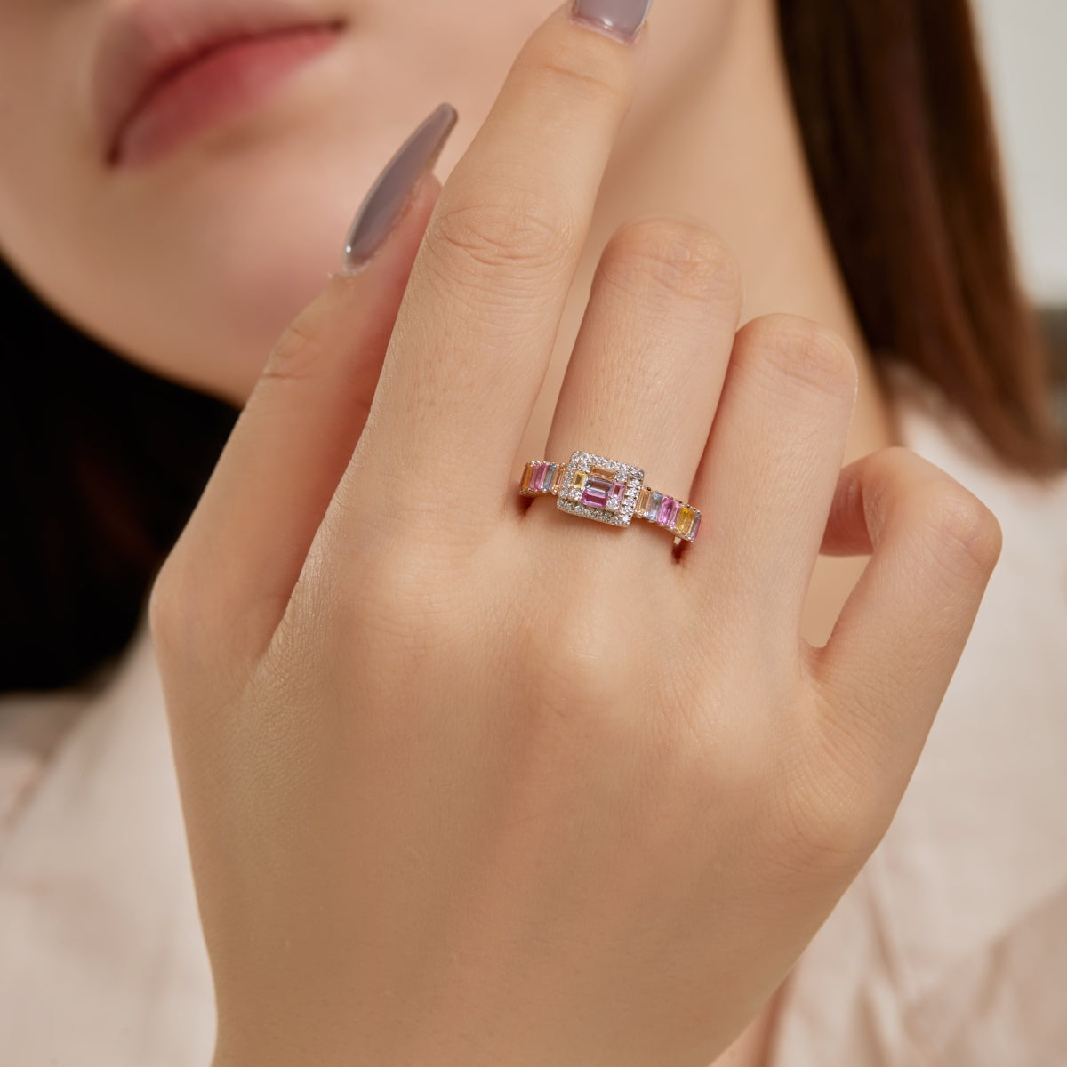 [Amore]Exquisite Colorful Radiant Cut Party Ring