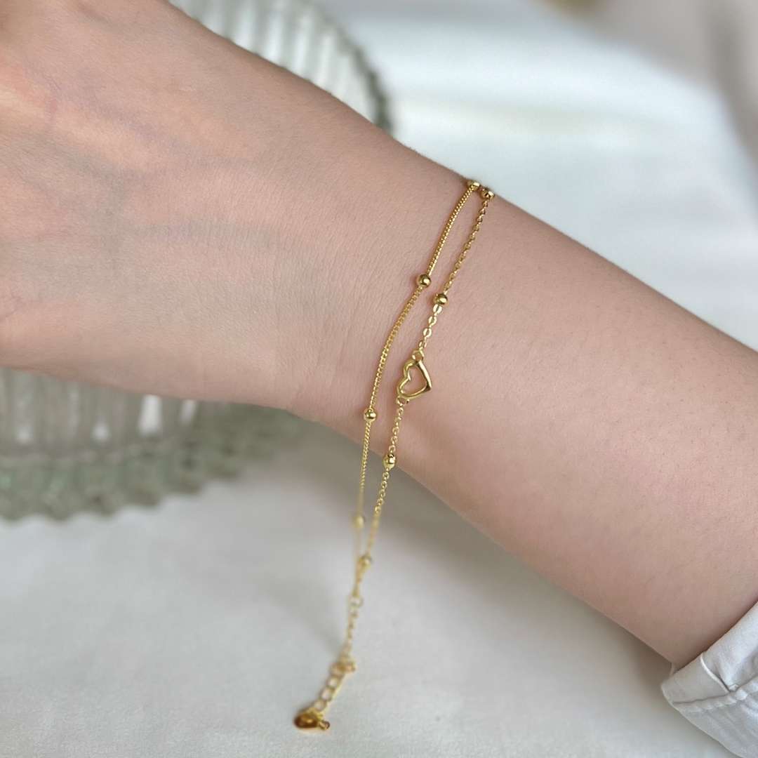 [Amore]Dainty Double Layer Love Heart Bracelet