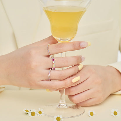 [Amore]Ornate Colorful Round Cut Tennis Ring