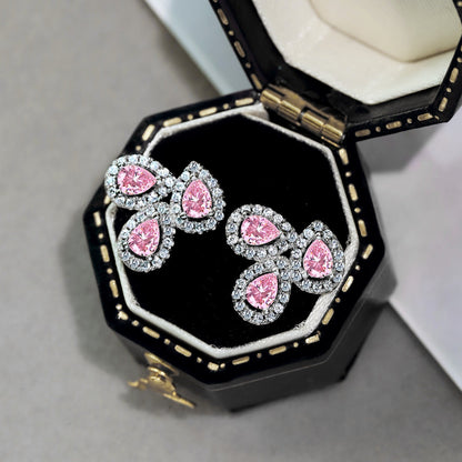 [Amore]Ornate Flower Shape Pear Cut Lover Earrings