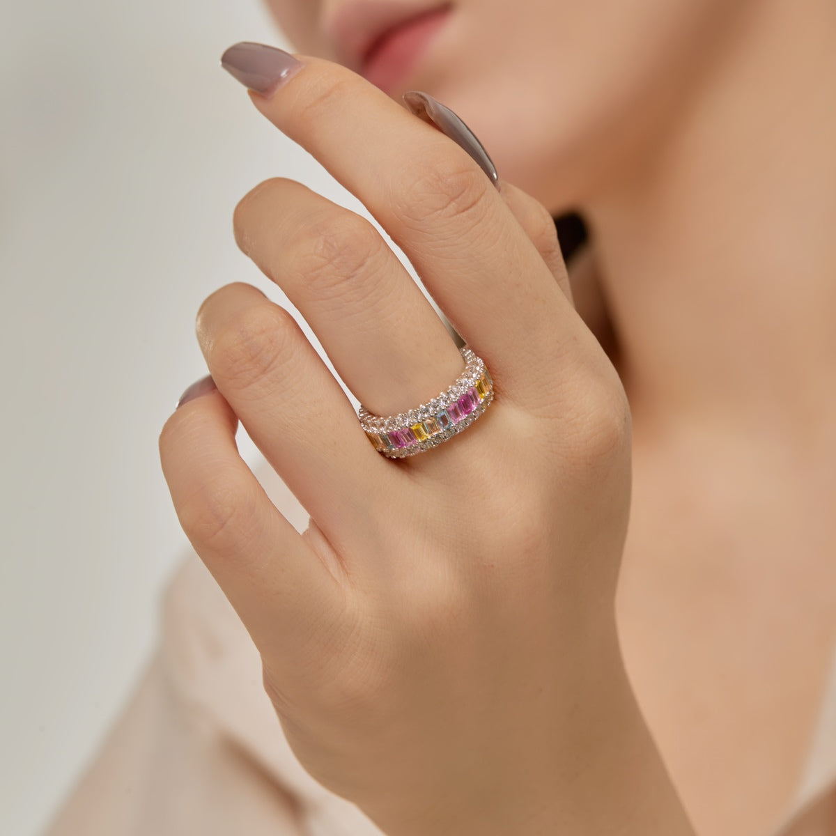[Amore]Dainty Colorful Radiant Cut Daily Ring
