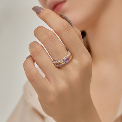[Amore]Dainty Colorful Radiant Cut Daily Ring