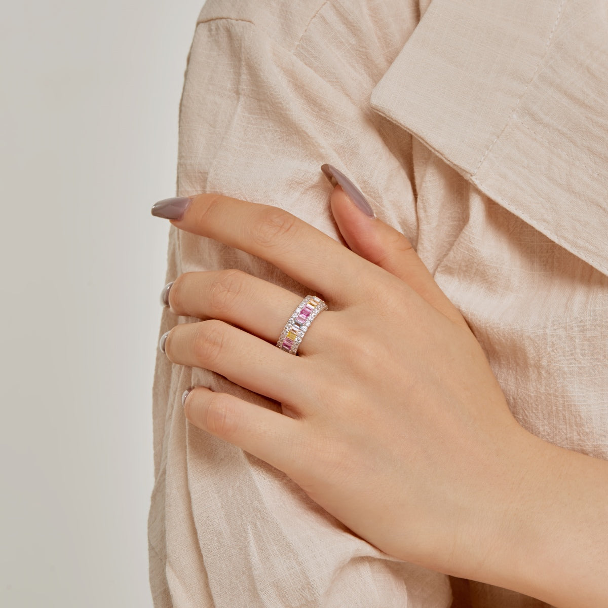 [Amore]Dainty Colorful Radiant Cut Daily Ring