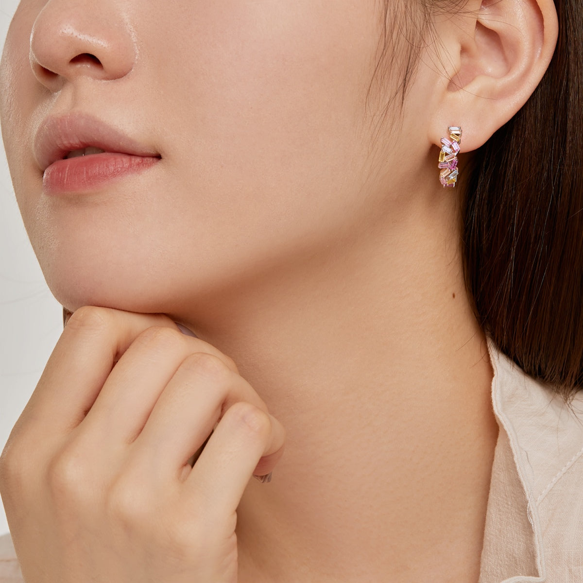 [Amore]Dazzling Colorful Emerald Cut Daily Earrings