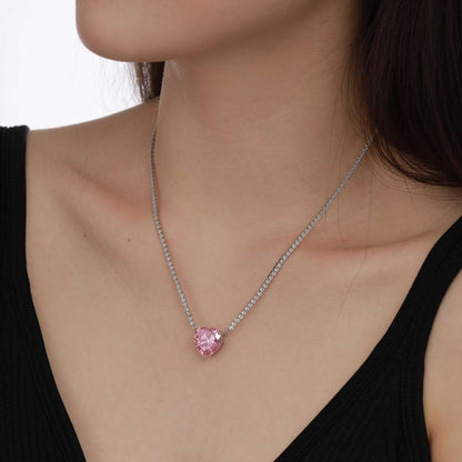 [Amore]8.0 Carat Versatile Colorful Sweet Heart-Shaped Tennis Necklace