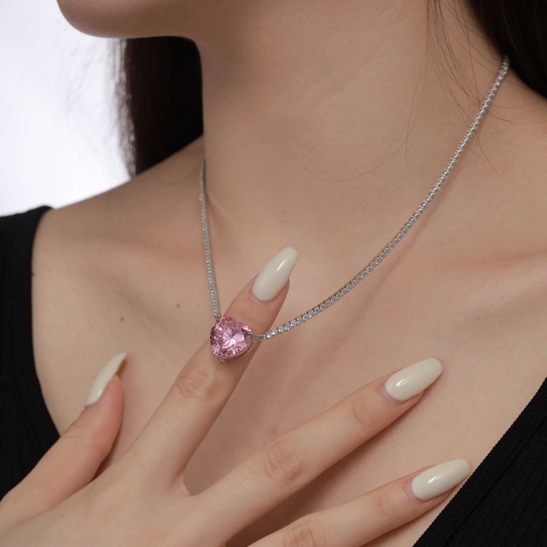 [Amore]8.0 Carat Versatile Colorful Sweet Heart-Shaped Tennis Necklace
