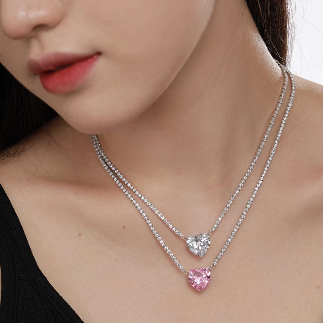 [Amore]8.0 Carat Versatile Colorful Sweet Heart-Shaped Tennis Necklace