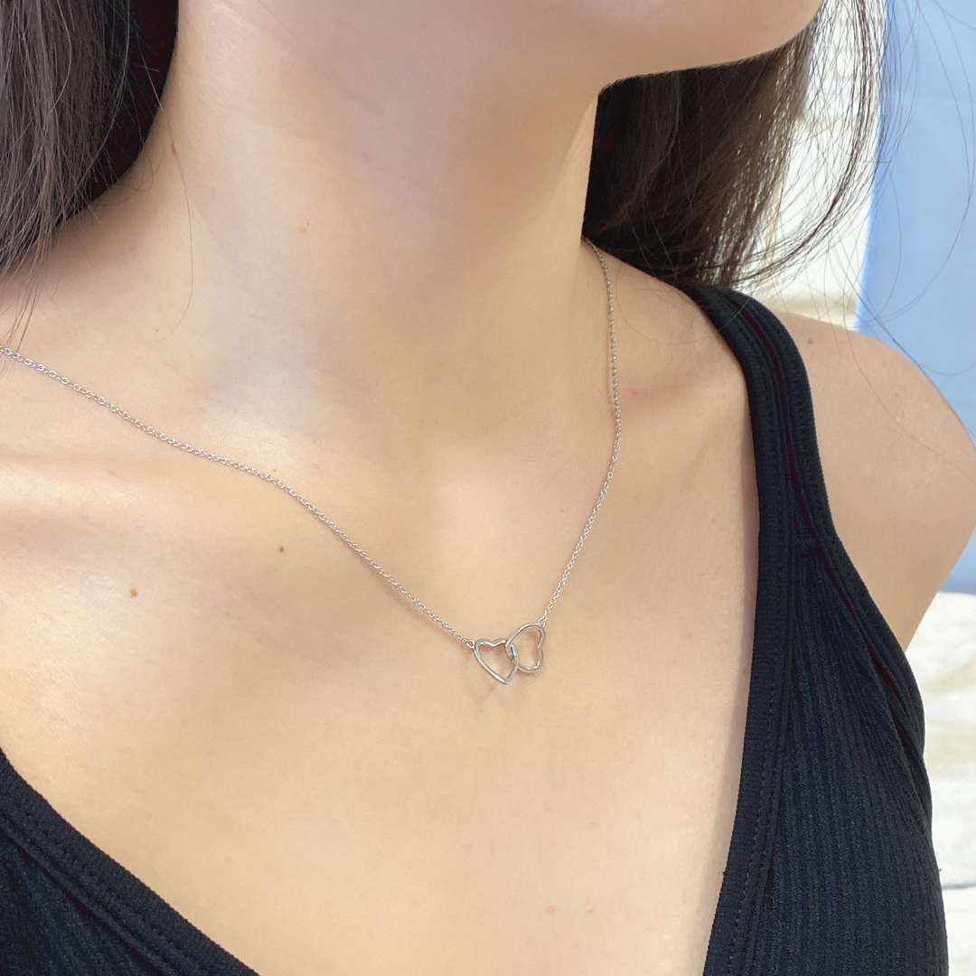 [Amore]Sterling Silver Love Double Ring Necklace