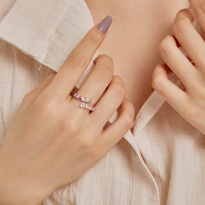 [Amore]Charming Colorful Radiant Cut Adjustable Daily Ring