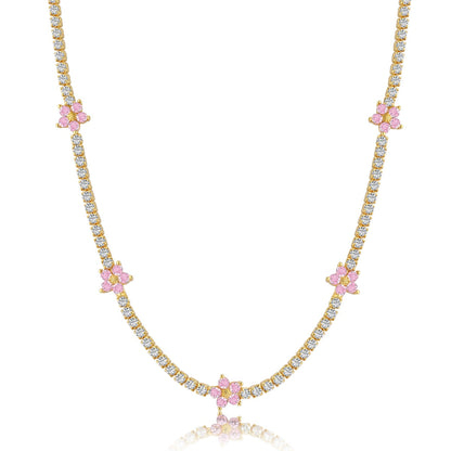 [Amore]Luxurious Colorful Flower Tennis Necklace