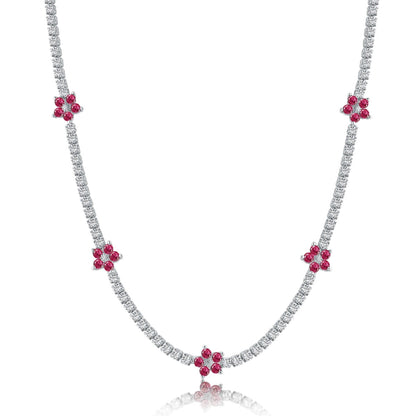 [Amore]Luxurious Colorful Flower Tennis Necklace