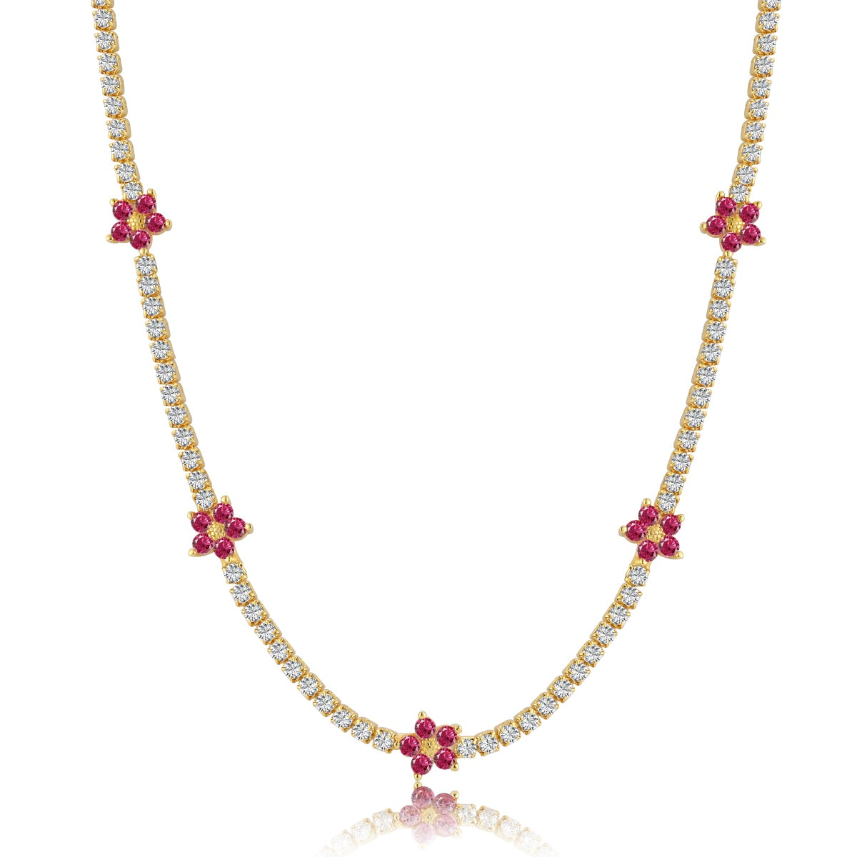 [Amore]Luxurious Colorful Flower Tennis Necklace