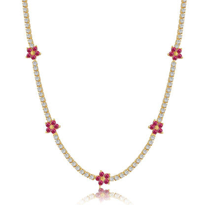 [Amore]Luxurious Colorful Flower Tennis Necklace